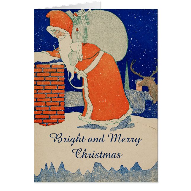 VINTAGE SANTA MIT GESCHENKENSACK BEI CHIMNEY (Vorne)