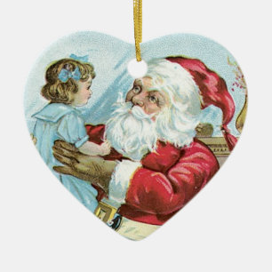 Vintage Santa mit Kind - Herz Keramikornament