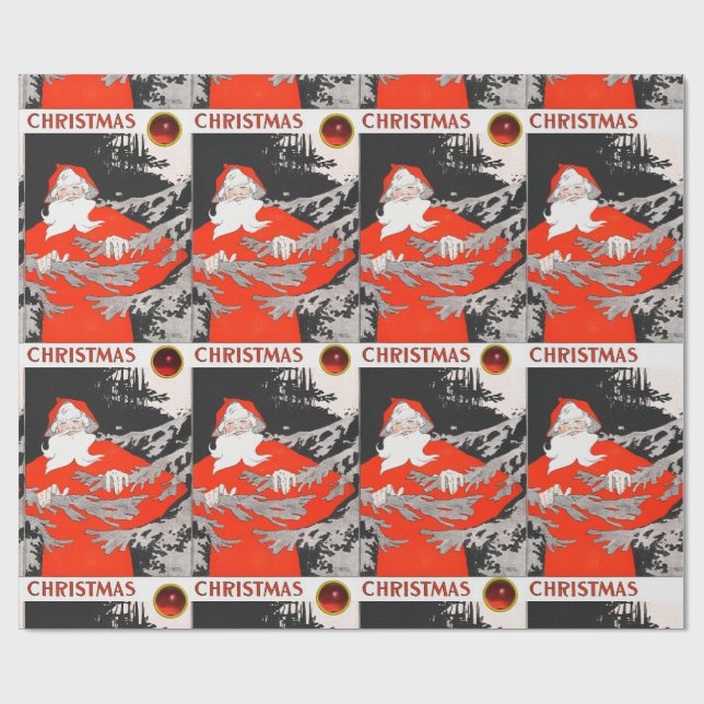 VINTAGE SANTA MIT PINE TREME Weihnachten Geschenkpapier (Flach)