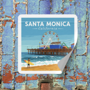 Vintage Santa Monica Kalifornien Quadratischer Aufkleber