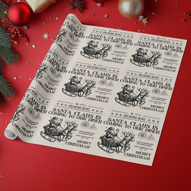 Vintage Santa Newspaper Family Party Christmas Geschenkpapier (Von Creator hochgeladen)