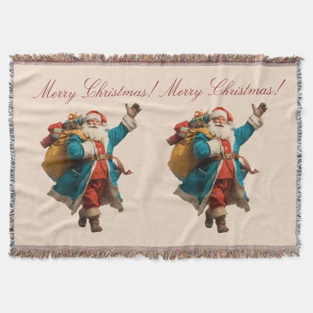 Vintage Santa Personalized Christmas Design Decke (Vorderseite)