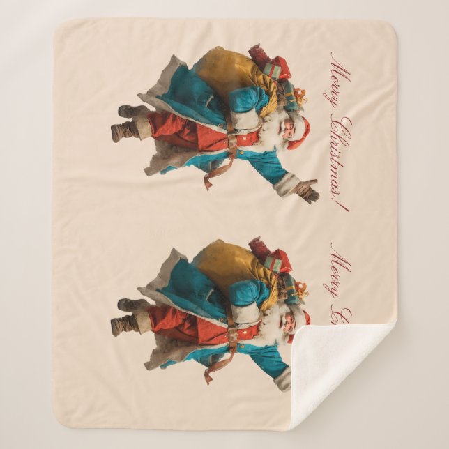 Vintage Santa Personalized Christmas Design Sherpadecke (Vorderseite)