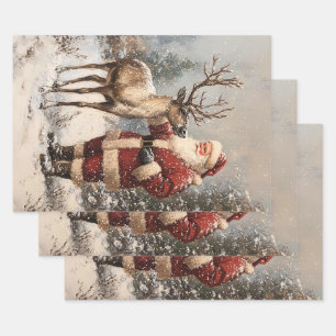 Vintage Santa Petting A Rentier Dekoupage Geschenkpapier Set