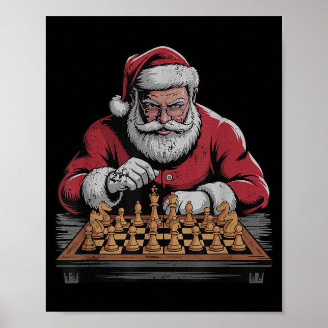 Vintage Santa Playing Chess Retro Christmas Holida Poster (Vorne)
