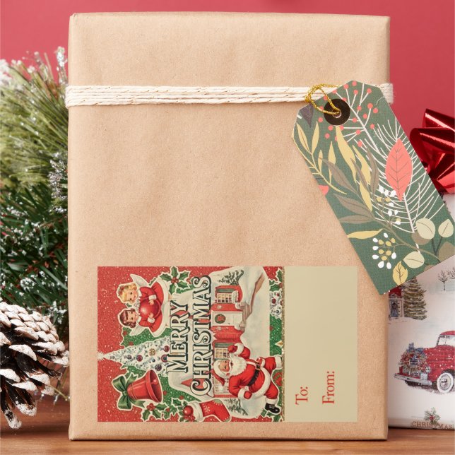 Vintage Santa Rechteckiger Aufkleber (Feiertag)