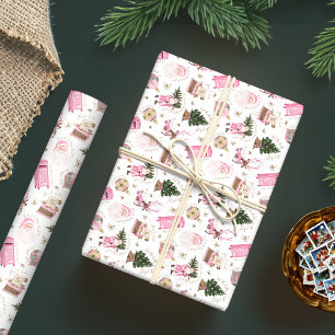 Vintage Santa Retro Rosa Weihnachtsmonografie Geschenkpapier