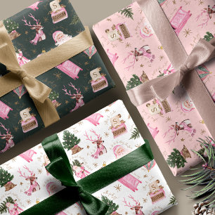 Vintage Santa Retro Rosa Weihnachtsmonografie Geschenkpapier Set