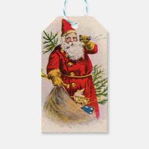 Vintage Santa ruft an Geschenkanhänger