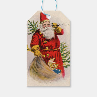 Vintage Santa ruft an Geschenkanhänger