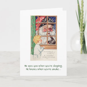 Vintage - Santa schaut herein Feiertagskarte