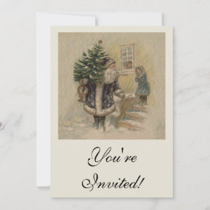 Vintage Santa Schnee Weihnachtsbaum Einladung