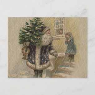 Vintage Santa Schnee Weihnachtsbaum Feiertagspostkarte