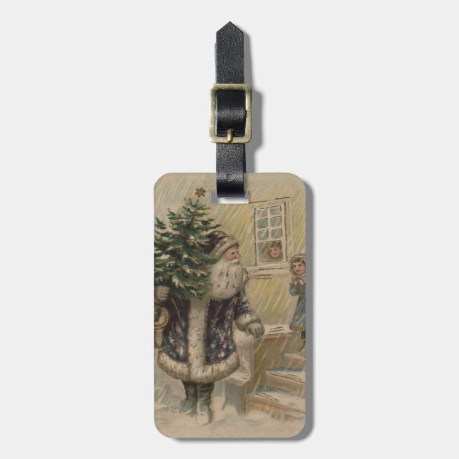 Vintage Santa Schnee Weihnachtsbaum Gepäckanhänger (Vorderseite vertikal)