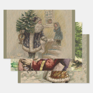Vintage Santa Schnee Weihnachtsbaum Geschenkpapier Set
