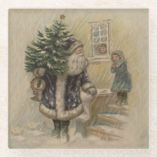 Vintage Santa Schnee Weihnachtsbaum Glasuntersetzer