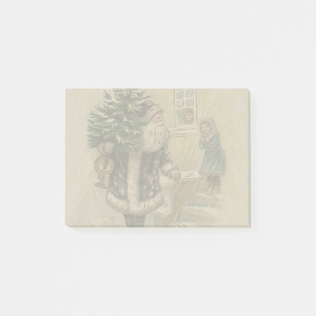 Vintage Santa Schnee Weihnachtsbaum Post-it Klebezettel (Vorderseite)