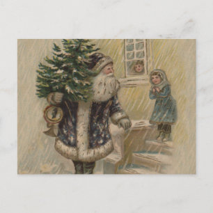 Vintage Santa Schnee Weihnachtsbaum Postkarte
