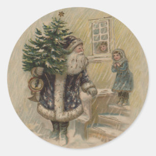 Vintage Santa Schnee Weihnachtsbaum Runder Aufkleber