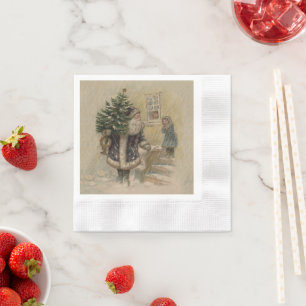 Vintage Santa Schnee Weihnachtsbaum Serviette