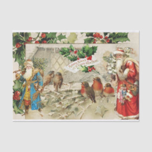 Vintage Santa, Stechpalmen- und Vogel-Collage Seidenpapier