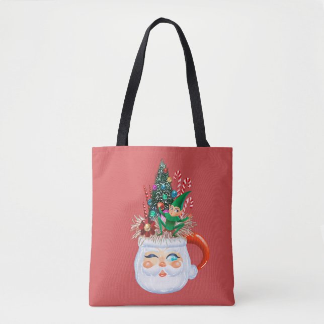 Vintage Santa Tasse Red Tote Tasche (Vorderseite)