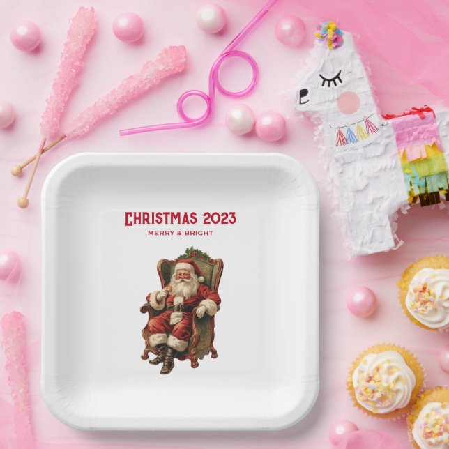 Vintage Santa Traditionelles Weihnachten Pappteller (Party)