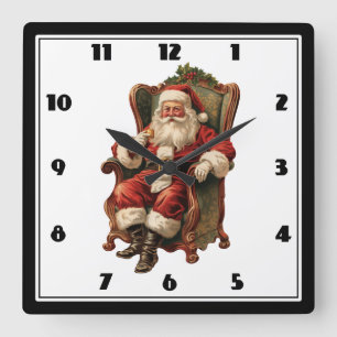 Vintage Santa Traditionelles Weihnachten Quadratische Wanduhr