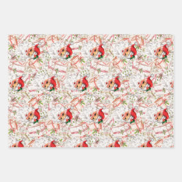 Vintage Santa Wrapping Paper Sheet Set, Santa Geschenkpapier Set