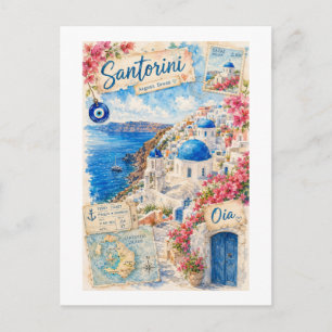 Vintage Santorin Griechenland Ägäischer Traum Reis Postkarte