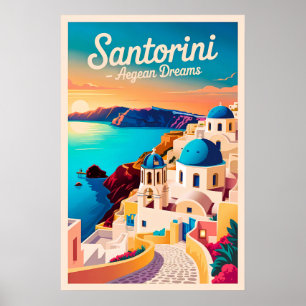 Vintage Santorini-Reise - Santorini-Architektur Poster