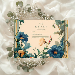 Vintage Saphir-Blütenrahmen-Hochzeit RSVP Karte