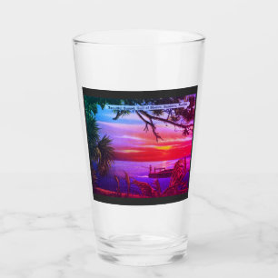 Vintage Sarasota, FL Beach Sunset - Golf von Mexik Glas
