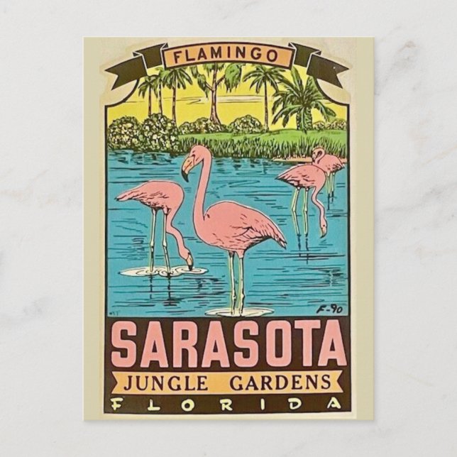 Vintage Sarasota Flamingo Card Postkarte (Vorderseite)