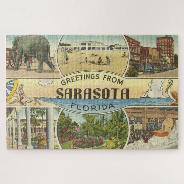 Vintage Sarasota Postkarte Puzzle (Horizontal)