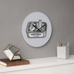 Vintage-Sardinen in Schwarzweiß-Dose Große Wanduhr