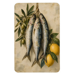 Vintage Sardinen mit Zitronen und Oliven Mediterra Magnet