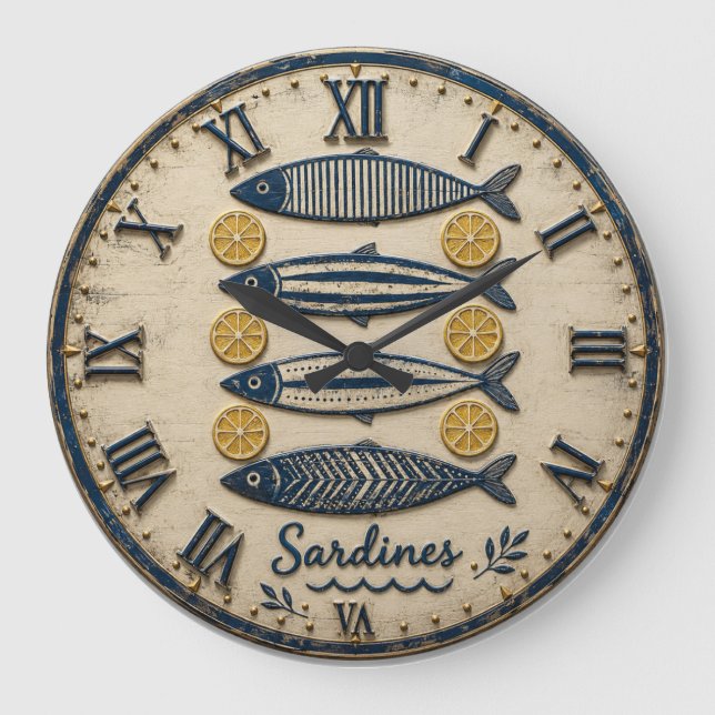 Vintage Sardines Große Wanduhr (Vorderseite)