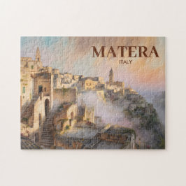 Vintage Sassi di Matera Italy Travel Watercolor Puzzle