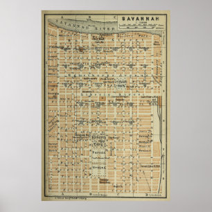 Vintage Savannah GA Map (1904) Poster