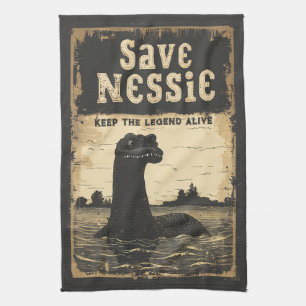 Vintage Save Nessie Loch Ness Monster Geschirrtuch