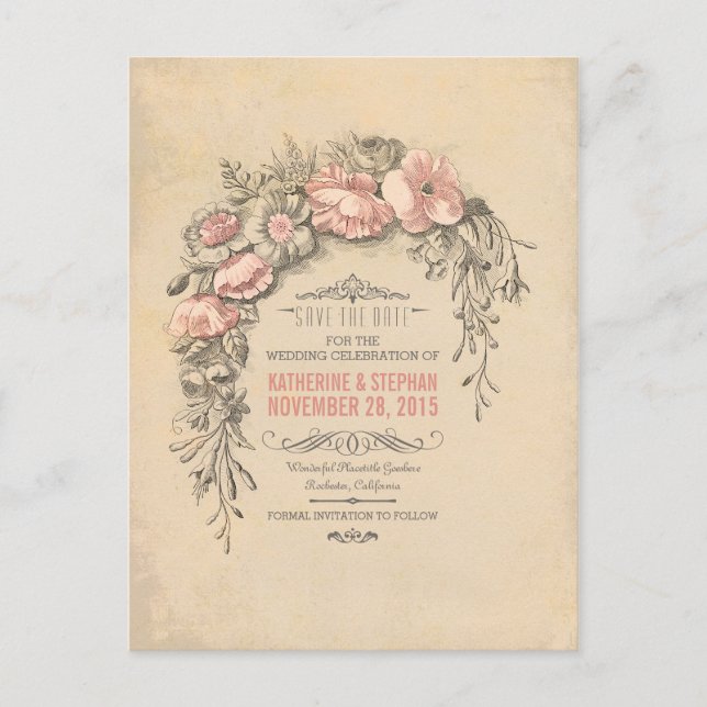 Vintage Save the Date Postkarten (Vorderseite)