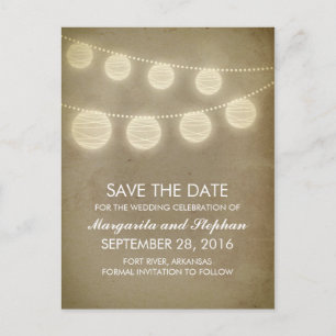 Vintage-Save-the-Date-Postkarten mit Laternen Ankündigungspostkarte