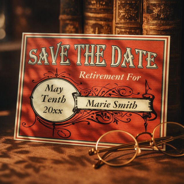 Vintage Save the Date Rente Ankündigungspostkarte (Vintage Save The Date For A Retirement Event / Party / Celebration.)