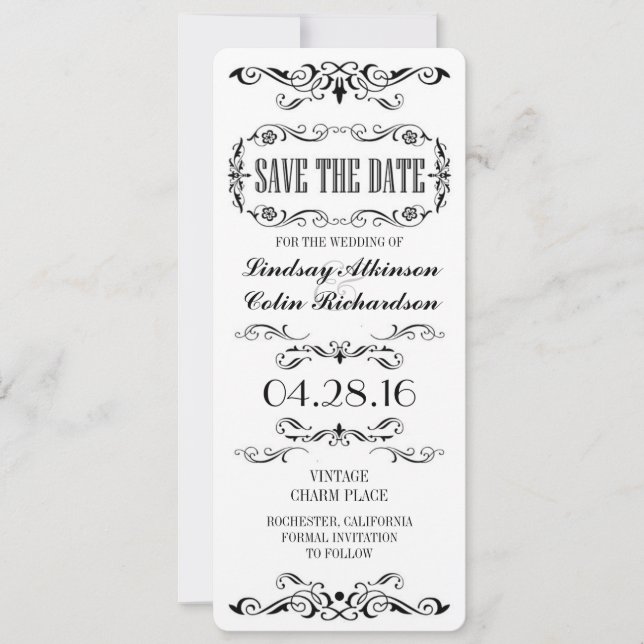 Vintage Save the Date Ticketkarte (Vorderseite)