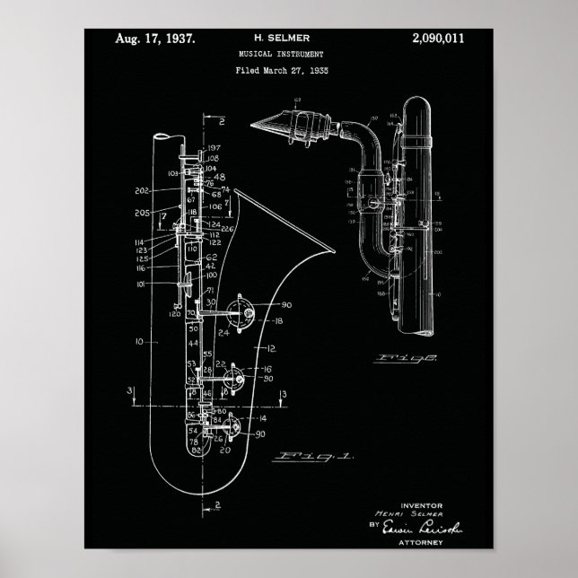 Vintage Saxophon Patent Kunstprint Poster (Vorne)