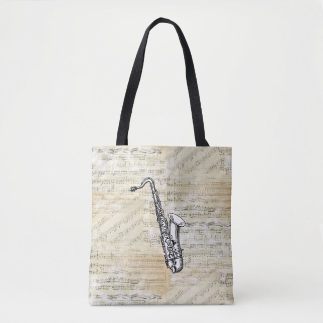 Vintage Saxophone-Blatt-Musik-Taschen-Tasche (Vorderseite)