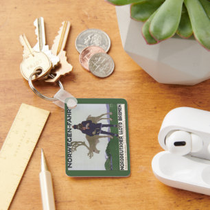 Vintage Scandinavian Travel to Norway Man Reindeer Schlüsselanhänger