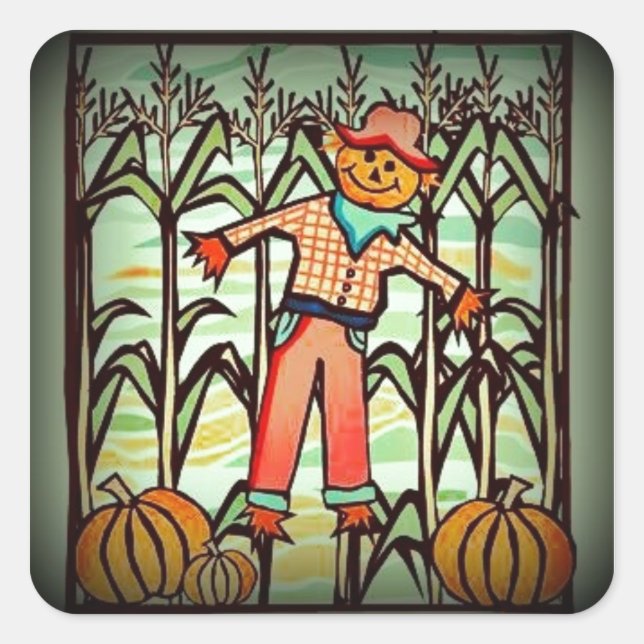 Vintage Scarecrow Quadratischer Aufkleber (Vorderseite)
