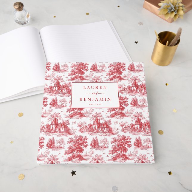 Vintage Scarlet Château Wedding Gästebuch (Vorderseite offen)